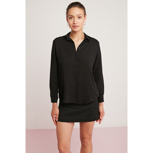 ETHIQUET เสื้อเชิ้ตผู้หญิงผ้าวิสโคสเนื้อบางเบาทรงปกติไม่มีกระเป๋า - Product Image 1