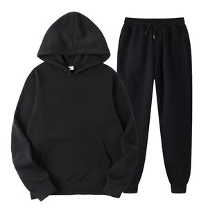 OEM Wholesale Men's Heavyweight Thicken Fleece 2-Piece Tracksuit <b>Set</b> High Quality 2 Piece Plain Hoodies with Zipper for Winter - Product Image 3