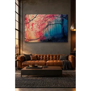 Impression sur toile de l'arbre Fida à feuilles rouges dans une forêt bleue brumeuse - Product Image 3