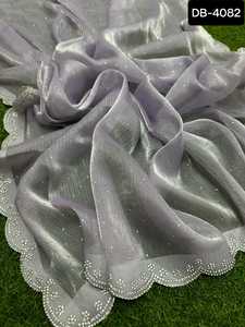 งานปักหนักขอบลูกไม้งานปักหนักสารีสําหรับสุภาพสตรีพรรคด้วยผ้าไหมสารีราคาต่ําและชิ้นเสื้อ - Product Image 5