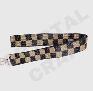 Horsebit Custom White Gold Seed Bead Bag Straps 'Hook Em Horns' Accesorio de moda Correa de monedero con cuentas - Product Image 3