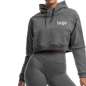 เสื้อฮู้ดเอวลอยสำหรับผู้หญิงเสื้อฮู้ดแบบถักมีโลโก้สไตล์ดีเสื้อครอปท็อป - Product Image 3