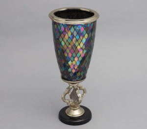 Vase Wax & Wane Vase en verre gris fumé avec accent feuille d'or Vase à fleurs décoratif moderne de luxe pour la maison, le bureau et l'hôtel - Product Image 3