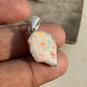 Ethiopian <b>Opal</b> <b>Pendant</b> Necklace Rough Multi-Color Flashy Raw <b>Opal</b> Bezel Setting Party Gift for Her Sterling Silver - Product Image 4