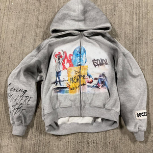 Wholesale Fashion <b>Hoodie</b> & jogger with Acid Wash DTG Direct Print Pullover Zipper for Men's <b>hoodie</b> Set - Product Image 2