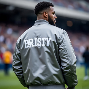 Blouson aviateur d'hiver décontracté en satin pour hommes 100% polyester boutonné en tissu satiné vestes d'université athlétiques pour hommes - Product Image 3