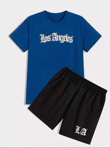 Nouveau t-shirt en coton respirant pour hommes + ensemble de shorts LOS ANGELES survêtement pour l'été BY Ostrowears Enterprises - Product Image 3