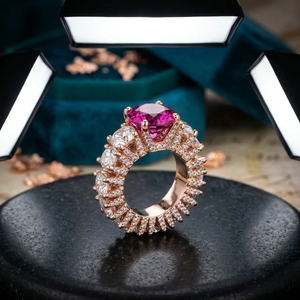Bague d'éternité en or rose avec pierre rose taillée en forme de cœur, bijoux élégants pour femmes, cadeau de fête de mariage - Product Image 3