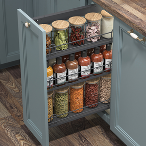 وحدات تخزين فولاذية جانبية قابلة للسحب للمطبخ مع رف للزجاجات وسلة قابلة للسحب صديقة للبيئة للخزائن - Product Image 1