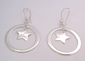 Boucles d'oreilles pendantes en forme d'étoile dans un cercle, en argent massif, avec perle d'eau douce, plaquées or et diamant, pour mariages - Product Image 1