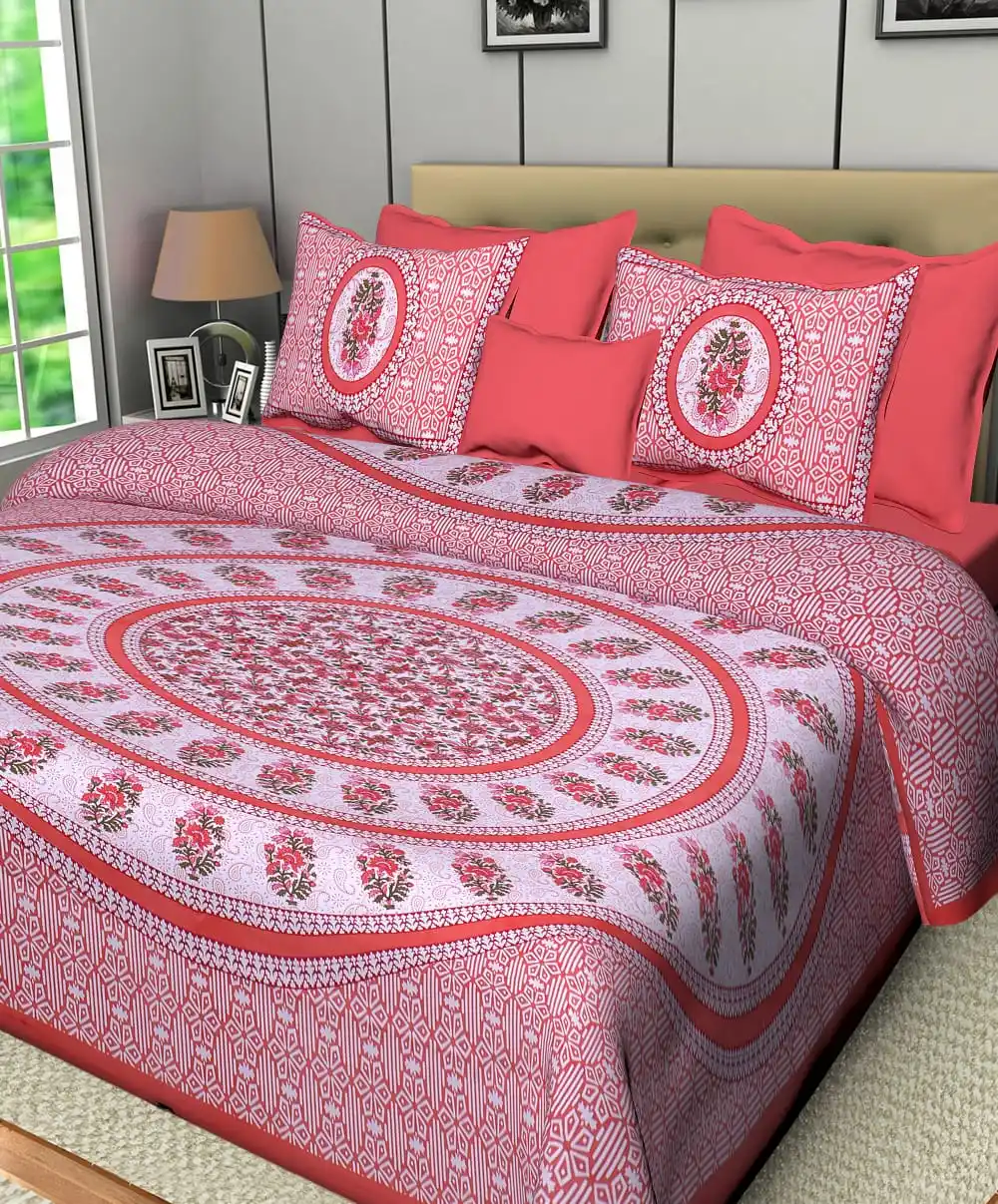 Rajasthaniコットンプリントベッドシーツ寝室寝具セット2枕シーツ付き