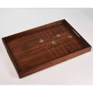 Hot Selling Ramadan <b>Eid</b> <b>Gift</b> Round Acacia Wood Mop Inlay Chocolate Serving Tray With High Quality - Product Image 3