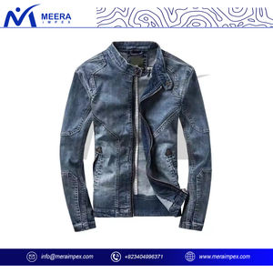 Vente en gros de veste en jean de couleur bleue solide pour hommes veste en jean de grande taille en tissu respirant de haute qualité avec fermeture éclair pour hommes - Product Image 2