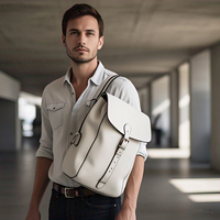 Sac à dos d'été vintage en cuir véritable blanc pour homme, pour ordinateur portable, style décontracté et professionnel, avec doublure en toile et fermeture éclair en nylon, portable