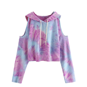 2025 Tie-Dye Women's Crop Hoodie Fashionable Long Sleeve Casual Sweatshirt with Short Hood <b>Winter</b> <b>Top</b> Blouse Front Printed Logo - Product Image 1
