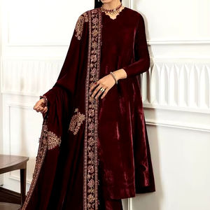 2024 terciopelo largo Kurta pantalón bordado pesado Duppatta vestido adornado hermoso Zardozi trabajo Botón de encaje para fiestas/bodas - Product Image 1