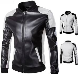 Veste en cuir pour hommes coupe-vent souffle couleur bloc manteaux en cuir PU mode décontracté sport hommes veste de moto grande taille 5XL - Product Image 5