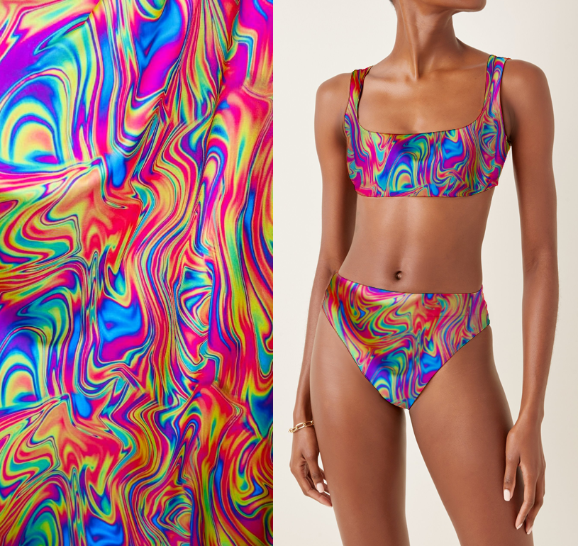 Recycled Marble Printed Abstract Lava Design Purple/Blue Stretch Warp Knit Anti-Pill Sheer OEKO-TEX Certified Swimwear Lining