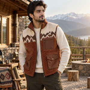 Men Sherpa <b>Vest</b> Made With Plush Sherpa Fabric Insulated Construction Functional Pockets And Comfortable Fitting For Cold Weather - Product Image 1
