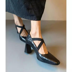 Sandalias de tacón de moda de verano para mujer, zapatos de tacón alto informales, cómodos y versátiles, de cuero genuino - Product Image 4