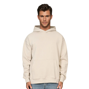 Sweat à capuche beige pour homme en coton molletonné, sweat-shirt à capuche uni décontracté, vêtements d'hiver, style streetwear, mode, vente en gros, personnalisable - Product Image 1
