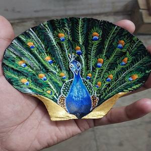 Toldos de abanico naturales pintados a mano personalizados con patrones personalizados y diseño ideal para usar en la decoración del hogar - Product Image 3