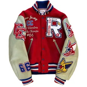 Jaqueta de beisebol Letterman para homens, jaqueta de beisebol personalizada de alta qualidade com bordado de couro e chenille