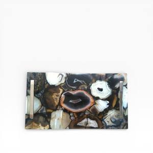 Square Natural Blue Agate Stone Serving Tray with Polished <b>Crystal</b> Tiles and Sleek Silver Metal Handles - Product Image 6