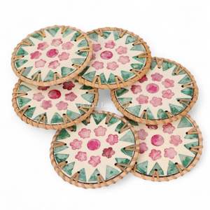 Posavasos Artesanal de Ratán Bohemio con Incrustaciones de Nácar, Origen Vietnam, para Café/Té, Decoración Natural para el Hogar - Product Image 4