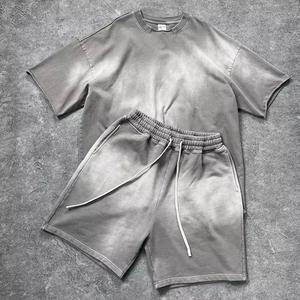 Ensemble T-shirt et short décontracté délavé à l'acide, respirant, style streetwear tendance, effet vieilli, imprimé logo personnalisé, délavé pour l'été - Product Image 5