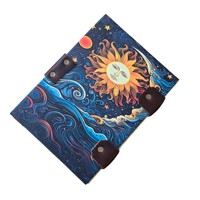 Journal relié à couverture rigide imprimé soleil avec fermeture métallique et sangles en cuir 7 pouces X 5 pouces 100 pages