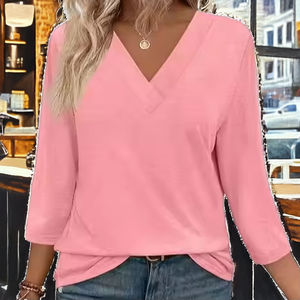 Chaqueta de Manga Larga con Cuello en V para Mujer, Primavera 2025, Camiseta de Punto con Cintura, Ropa Informal para Mujer, Lisa, Teñida, Anti-Pilling, Poliéster - Product Image 2