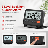 Thermomètre numérique d'intérieur avec réveil, grand écran LCD, moniteur de température ambiante avec date, rétroéclairage, horloge de bureau pliable