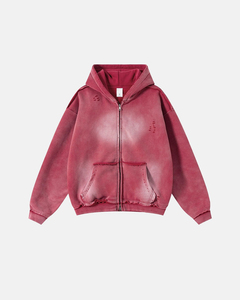 Sweat à capuche streetwear personnalisé de haute qualité, en molleton, zippé, effet délavé soleil, vieilli et délavé à l'acide - Product Image 5