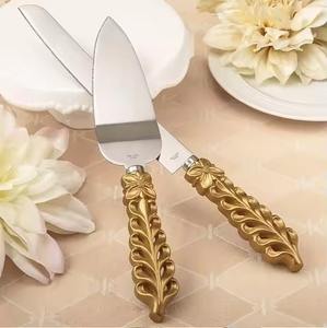 Brass cake server set minimalist looped handle design sleek gold finish <b>presented</b> in a gift <b>box</b> - Product Image 3
