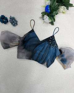 Diseñador azul Jimmy Organza seda Digital impreso Lehenga Choli patrón en cascada Dupatta para función de boda de fiesta tradicional - Product Image 3