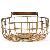 Panier à œufs en fil métallique antique décoratif personnalisé classique élégant fait à la main avec poignée en bois, primitives, panier de rassemblement vintage