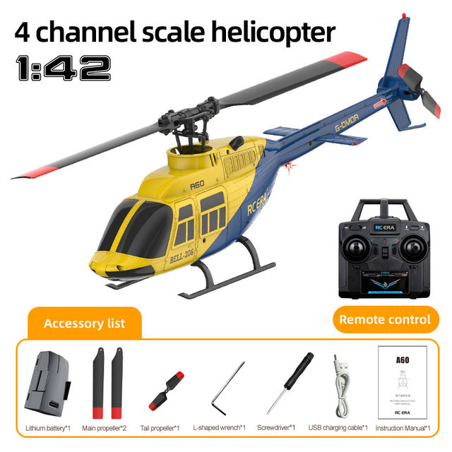 HOSHI RC ERA A60 6CH RC Helicopter BELL 206 Mini 6-Axis Gyro Optical Flow Altitude Hold Professional Scale Model Aircraft