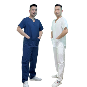 Uniforme Scrub Enfermera Quirúrgico Antiarrugas Satén Tela Spandex Algodón Unisex Scrub Top + Pantalón Set Uso hospitalario - Product Image 1