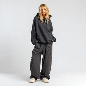 Ensemble sweat-shirt à épaules tombantes et pantalon de survêtement à jambes larges, ensemble de survêtement d'hiver pour femmes, streetwear ample, extensible dans les quatre sens, respirant - Product Image 3