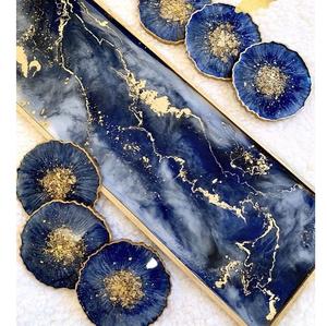 Ensemble de sous-verres en résine personnalisés avec centre en feuille d'or sous-verres en époxy de luxe faits à la main pour table à manger - Product Image 2