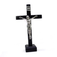 Sculpture moderne artisanale en métal plaqué, figurine de Saint Benoît sur croix avec Jésus, décoration catholique, cadeau