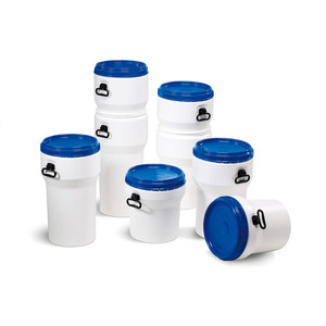 Contenitore a bocca larga, in plastica, 30 l, bianco / blu, impilabile, con approvazione ONU, con coperchio - Product Image 2