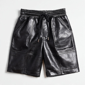 Motorcycle Leather Shorts Men's Winter Streetwear Biker PU Cargo Solid High Waist Drawstring Closure Fashionable
