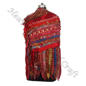 Sari en soie recyclée 15 bandes écharpes faites à la main de concepteur étole châles SC527 soie fine en gros recyclé Vintage Sari femme écharpe - Product Image 6