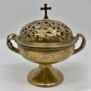 Brûleur d'encens à charbon de bois antique GospelGlow Holy Flame Encensoir en laiton artisanal pour la messe et les offrandes spirituelles - Product Image 1