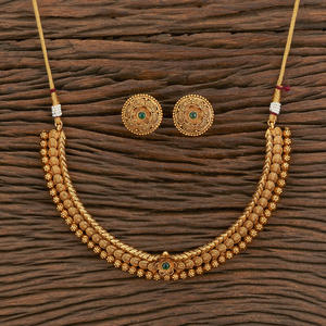 Matte Gold Plated Classic Antique <b>Necklace</b> Set 217391 With Color Stone Wholesalers in India - Product Image 1