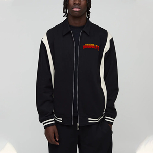 2025 nouveauté 100% veste universitaire en laine de coton panneau de contraste lourd fermeture éclair complète Streetwear Hip Hop veste d'hiver pour homme - Product Image 1