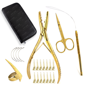 Kit d'outils d'extensions de cheveux haut de gamme Micro perle 2 trous pince applicateur aiguilles de tissage de cheveux outil de boucle de traction de cheveux anneaux de tresse - Product Image 1