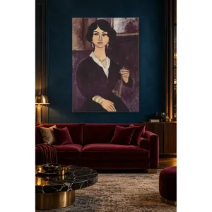 Impresión en lienzo del retrato de Fida Modigliani Almaisa con vestido negro - Product Image 5